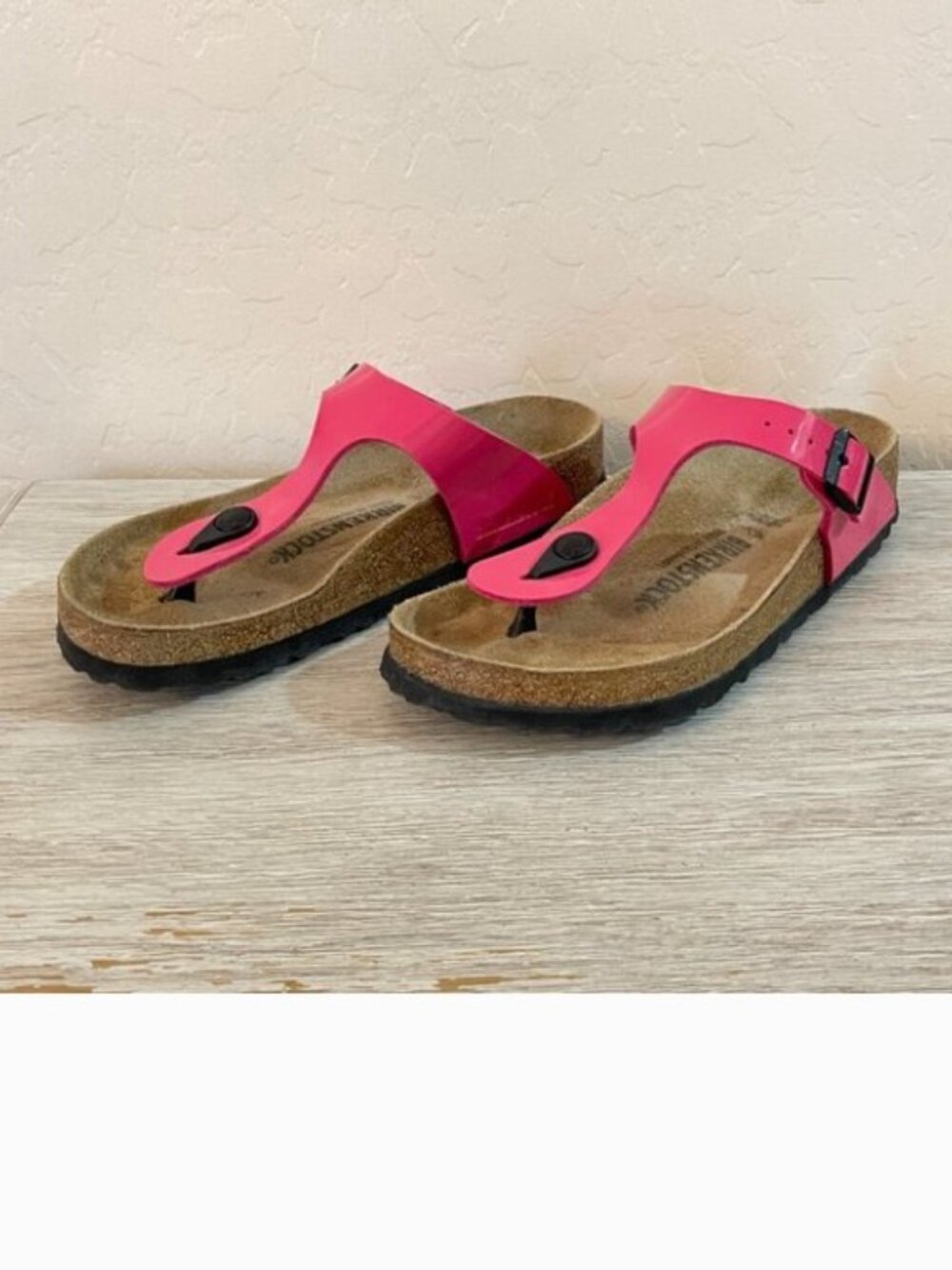 Birkenstock Gizeh Sandals Birko-Flor Pink Patent Fuchsia Tulip Black 36